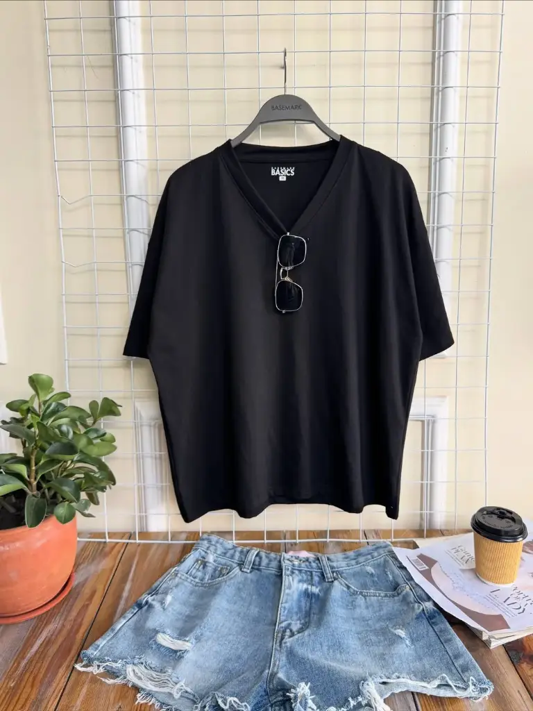 3.38196 HB SS25-355 V NECK KIMONO TEE (BLACK, M)