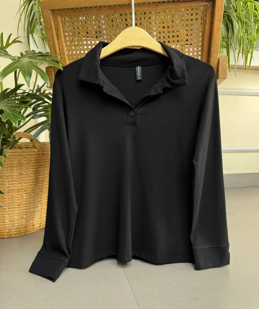 3.38622 HB SS25-382 POLO NECK SWEATSHIRT (BLACK, S)