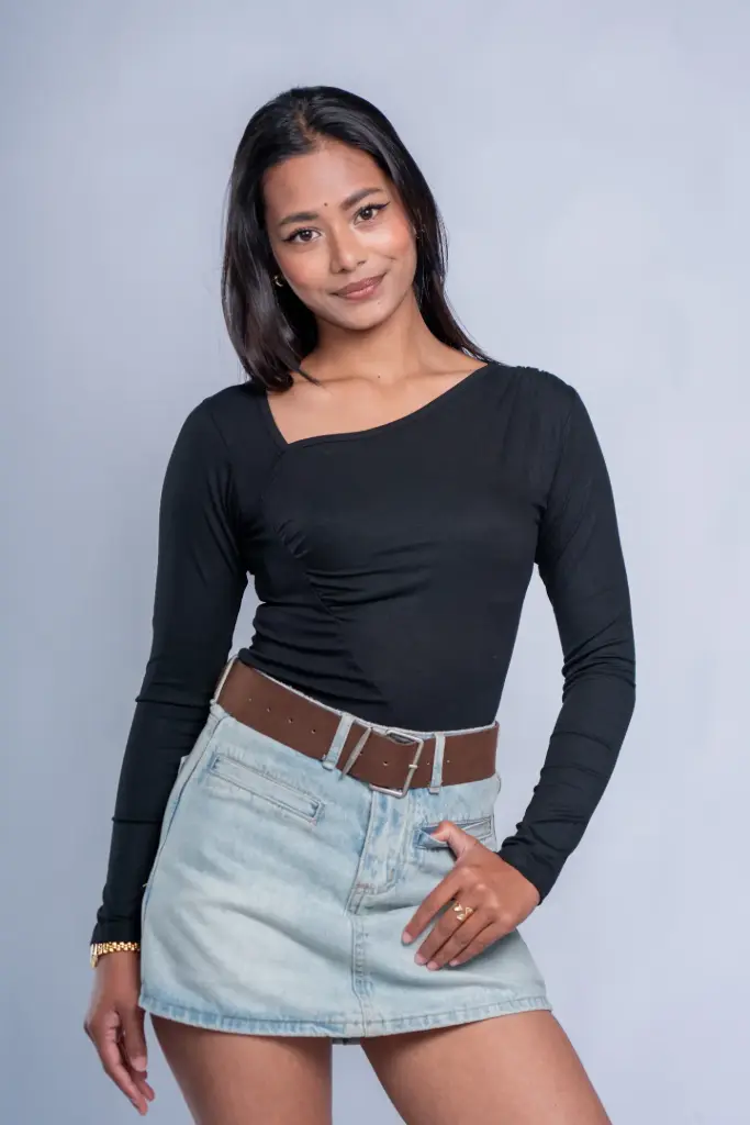 3.41262 HB SS25-436 COWL NECK FULL SLEEVE TOP (BLACK, S)