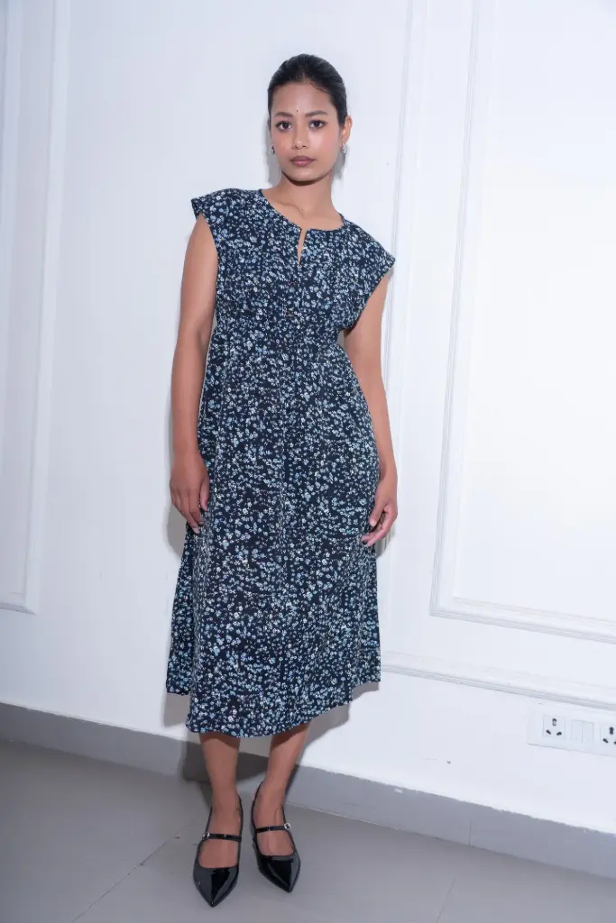 HB SS25-457 PRINTED CAP SLEEVE DRESS