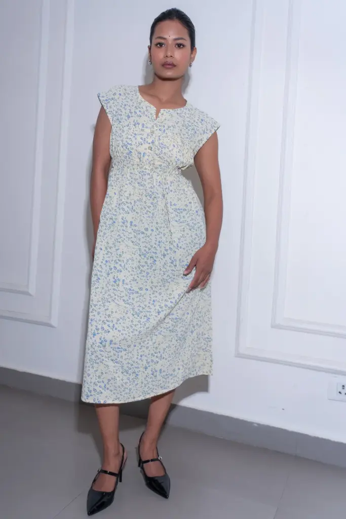 HB SS25-457 PRINTED CAP SLEEVE DRESS