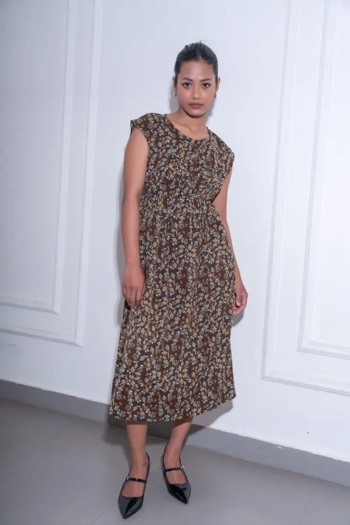 HB SS25-457 PRINTED CAP SLEEVE DRESS