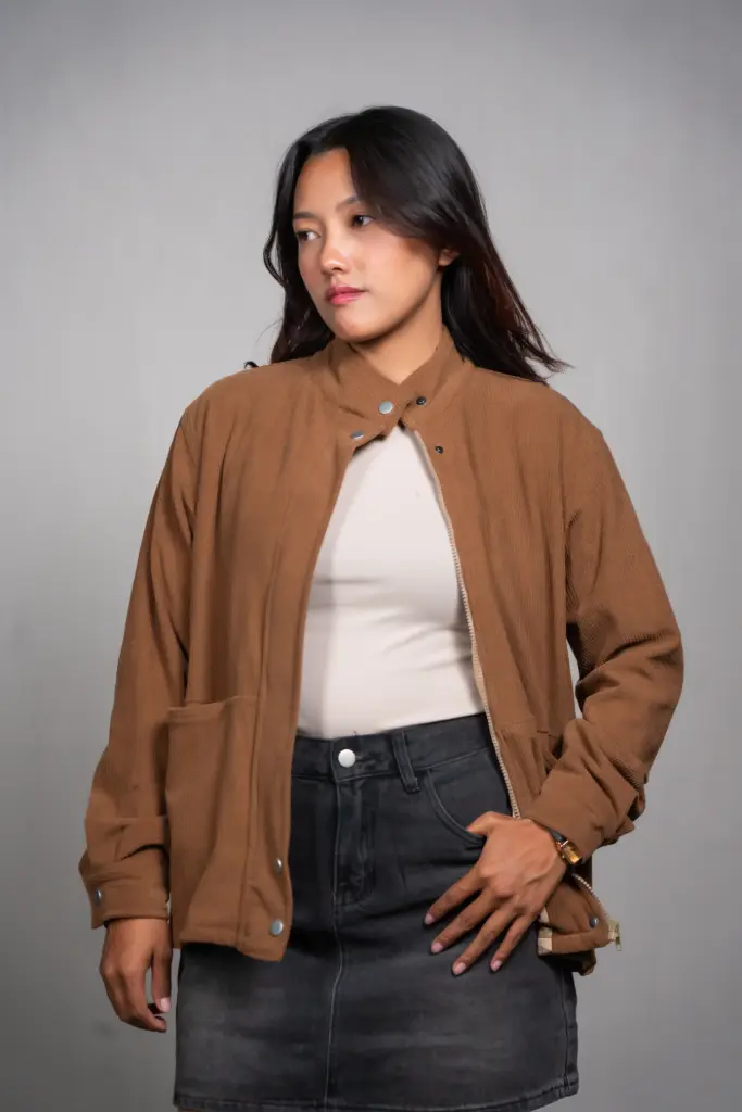 3.43638 HB SS25-401 CORDUROY BUCKET POCKET JACKET (BROWN, S)
