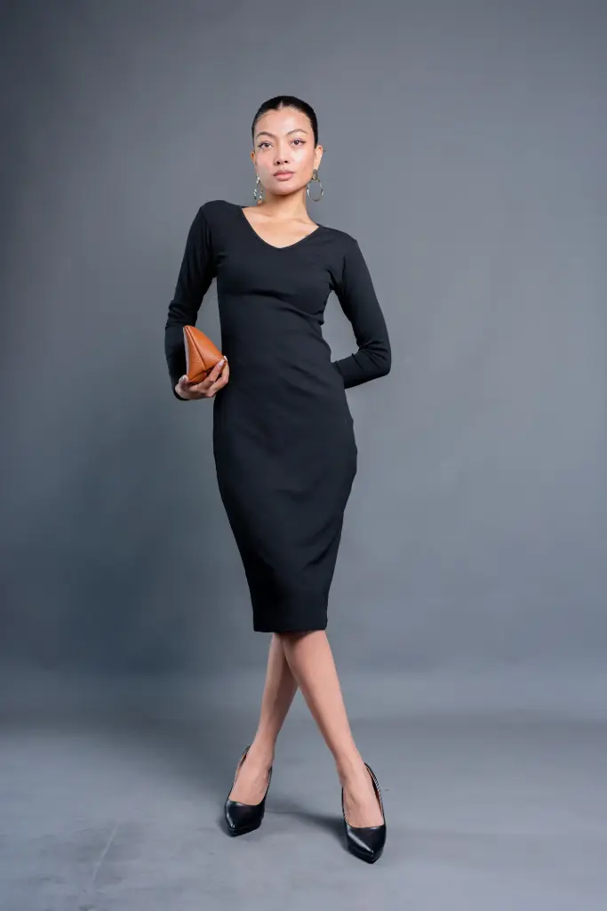 3.53406 HB AW25-50 V NECK BODYCON (BLACK, S)