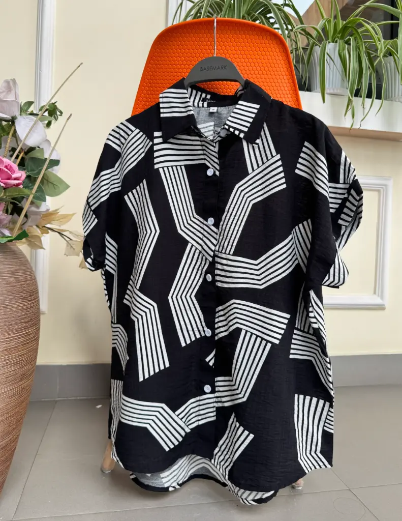 3.57953 HB SS25-356 KIMONO PRINTED SHIRT (BLUE, M)