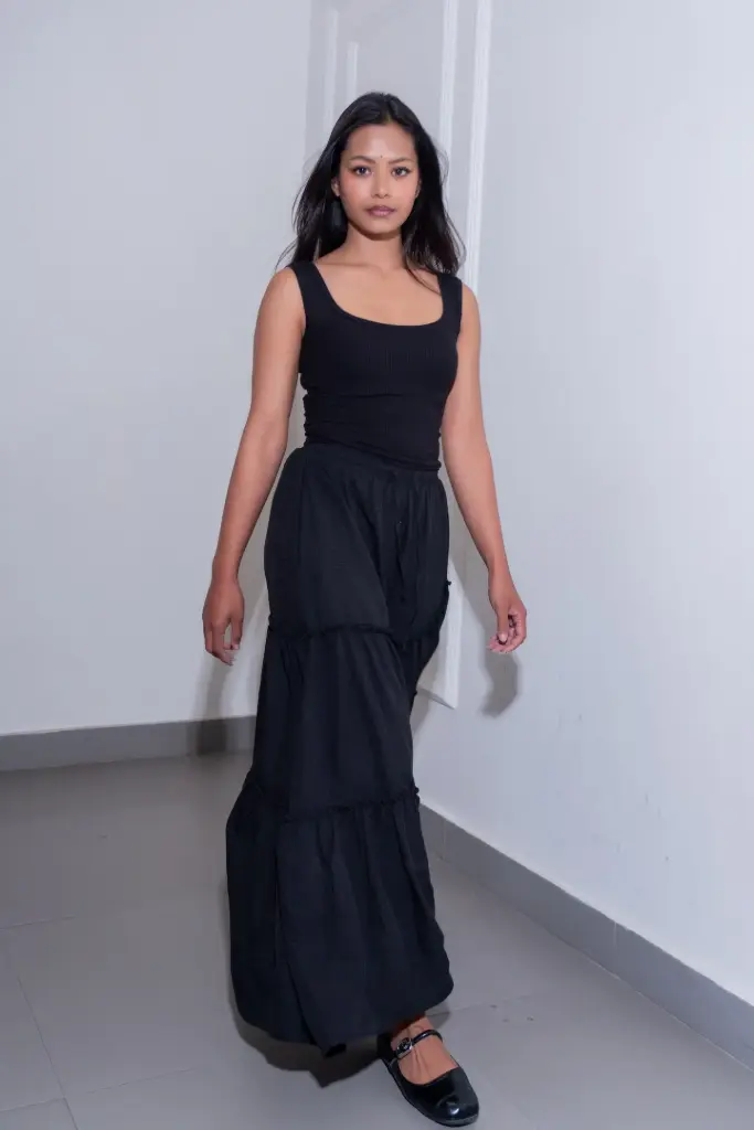 3.60044 HB SS26-33 ASYMMETRIC MAXI SKIRT (BLACK, S)