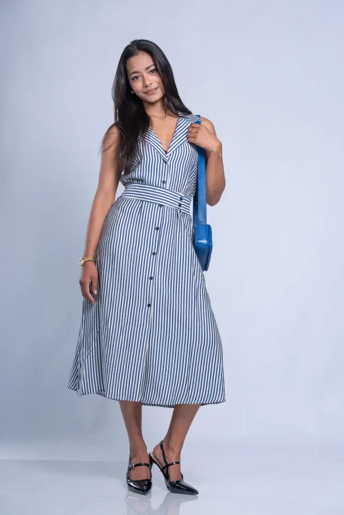 HB SS26-20 STRIPE CINCHED WAIST DRESS