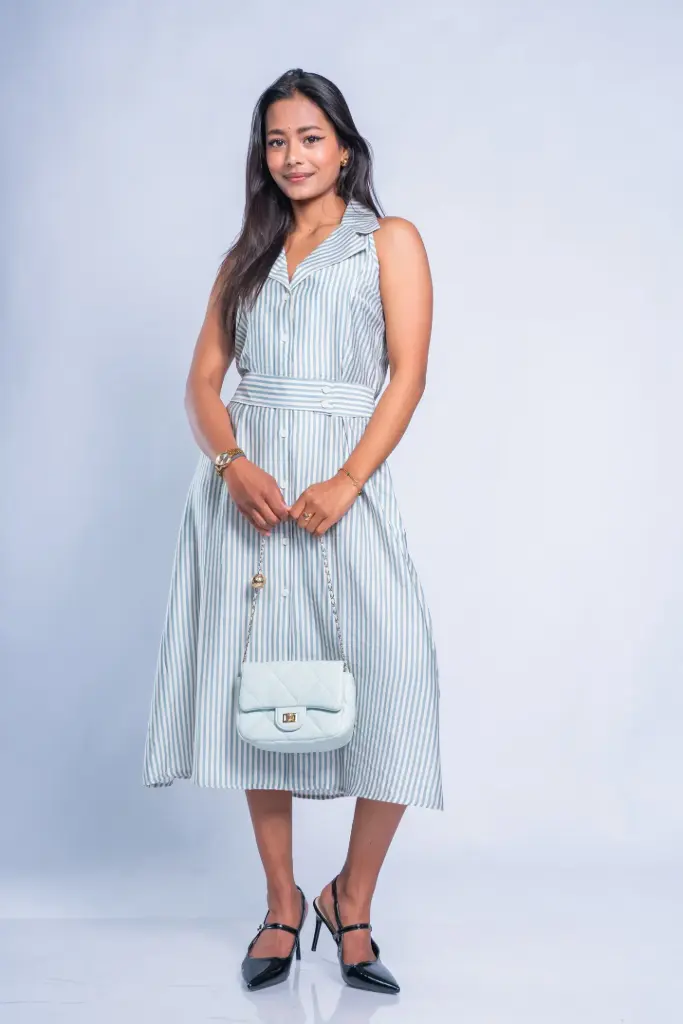 HB SS26-20 STRIPE CINCHED WAIST DRESS