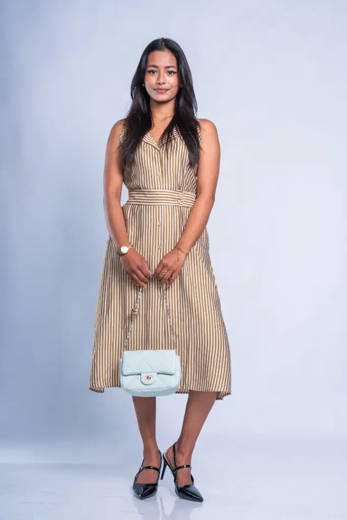 HB SS26-20 STRIPE CINCHED WAIST DRESS