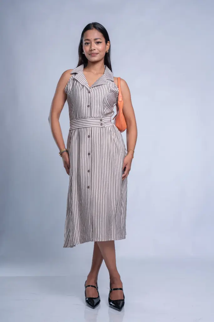 HB SS26-20 STRIPE CINCHED WAIST DRESS