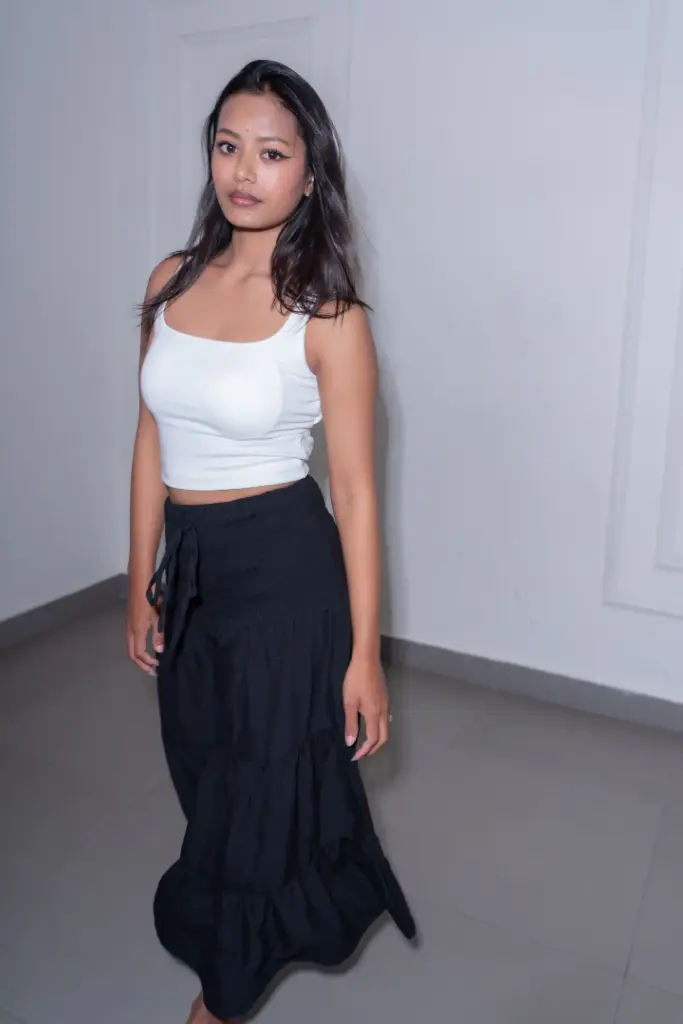 3.60601 HB SS26-24 SMOKED WAIST MAXI SKIRT (BLACK, S)