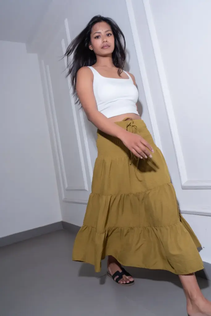 HB SS26-24 SMOKED WAIST MAXI SKIRT