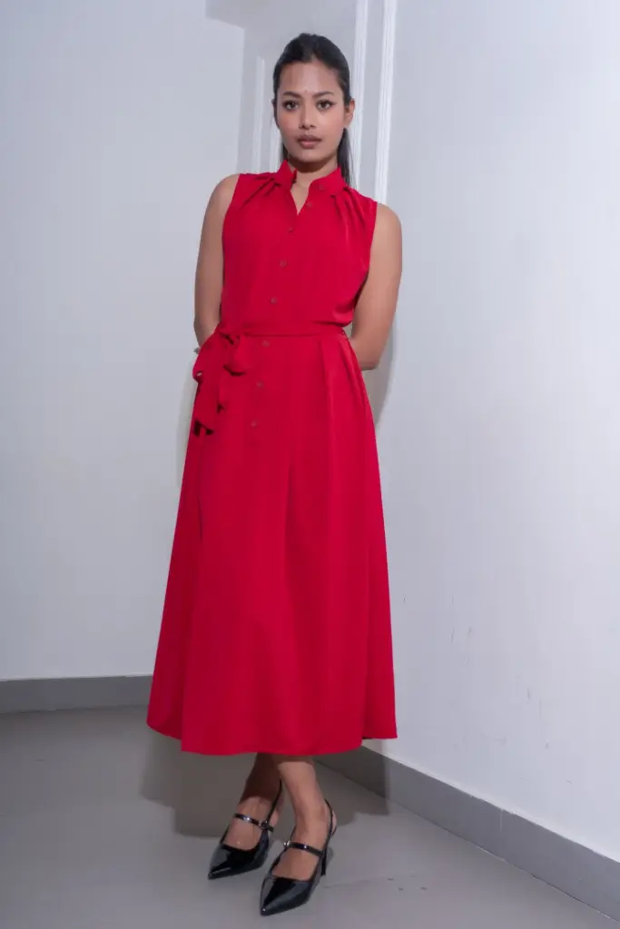 HB SS26-21 SLEEVELESS PLEATED DRESS