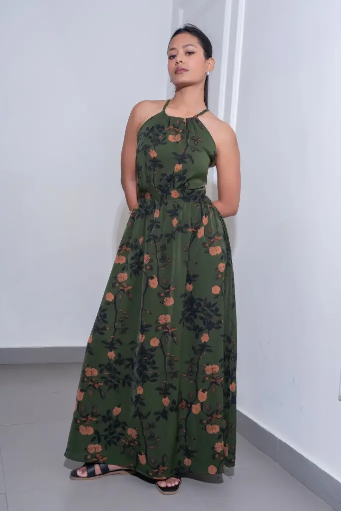 3.61364 HB SS26-25 FLORAL DRESS (GREEN, S)