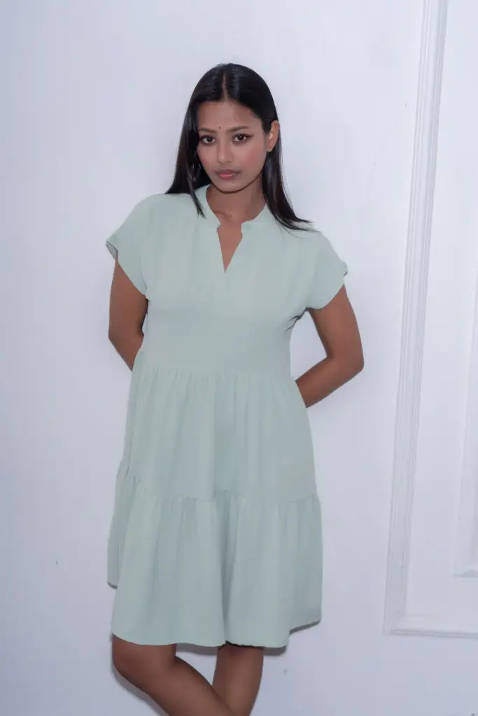 3.63274 HB SS26-65 SOLID TIERED DRESS (MINT, S)