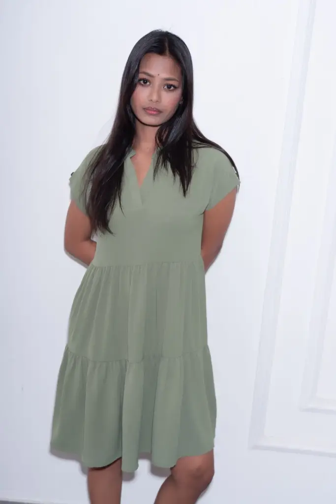 HB SS26-65 SOLID TIERED DRESS