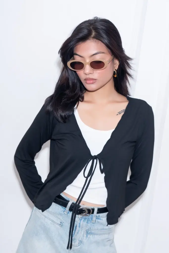 3.66018 HB SS26-99 TIE CARDIGAN (BLACK, S)