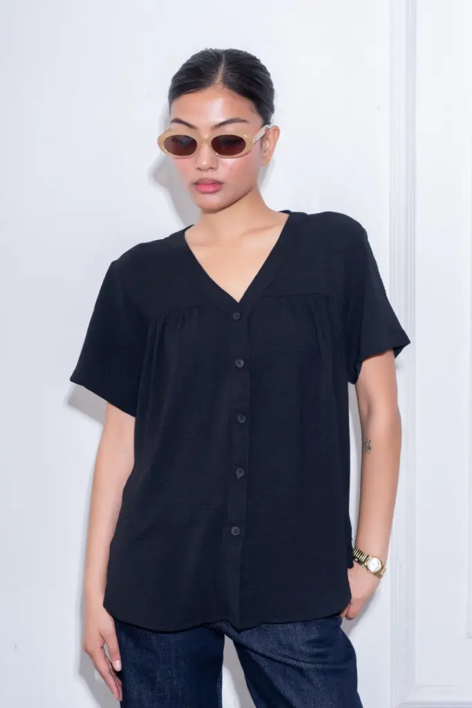 3.66294 HB SS26-84 RUCHED TOP (BLACK, M)