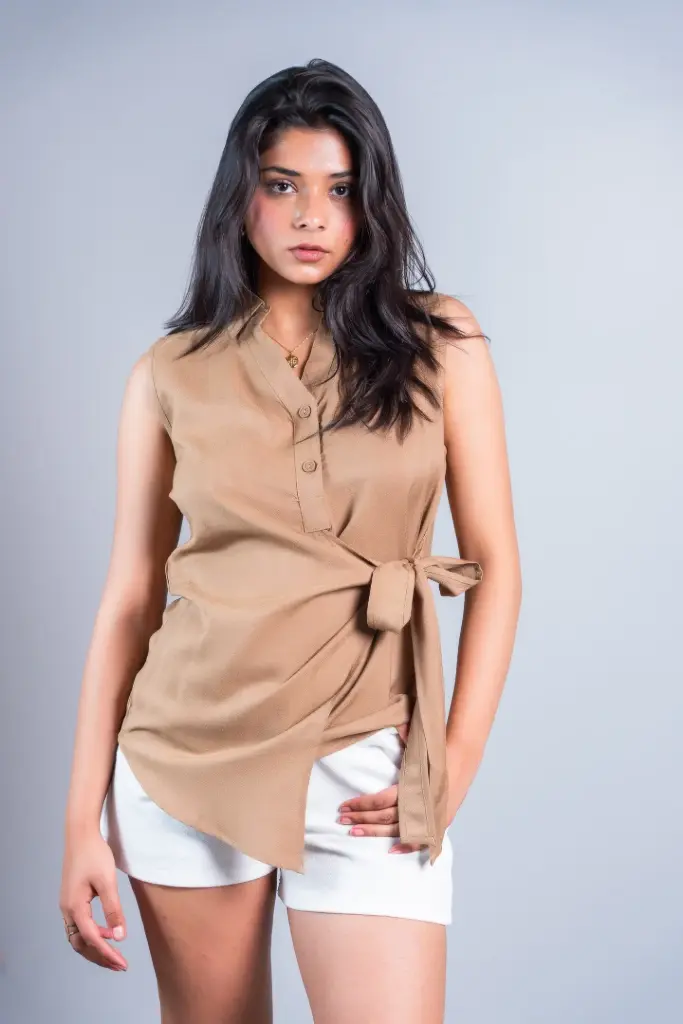 3.68358 HB SS26-115 MAYA WRAP TOP (KHAKI, S)