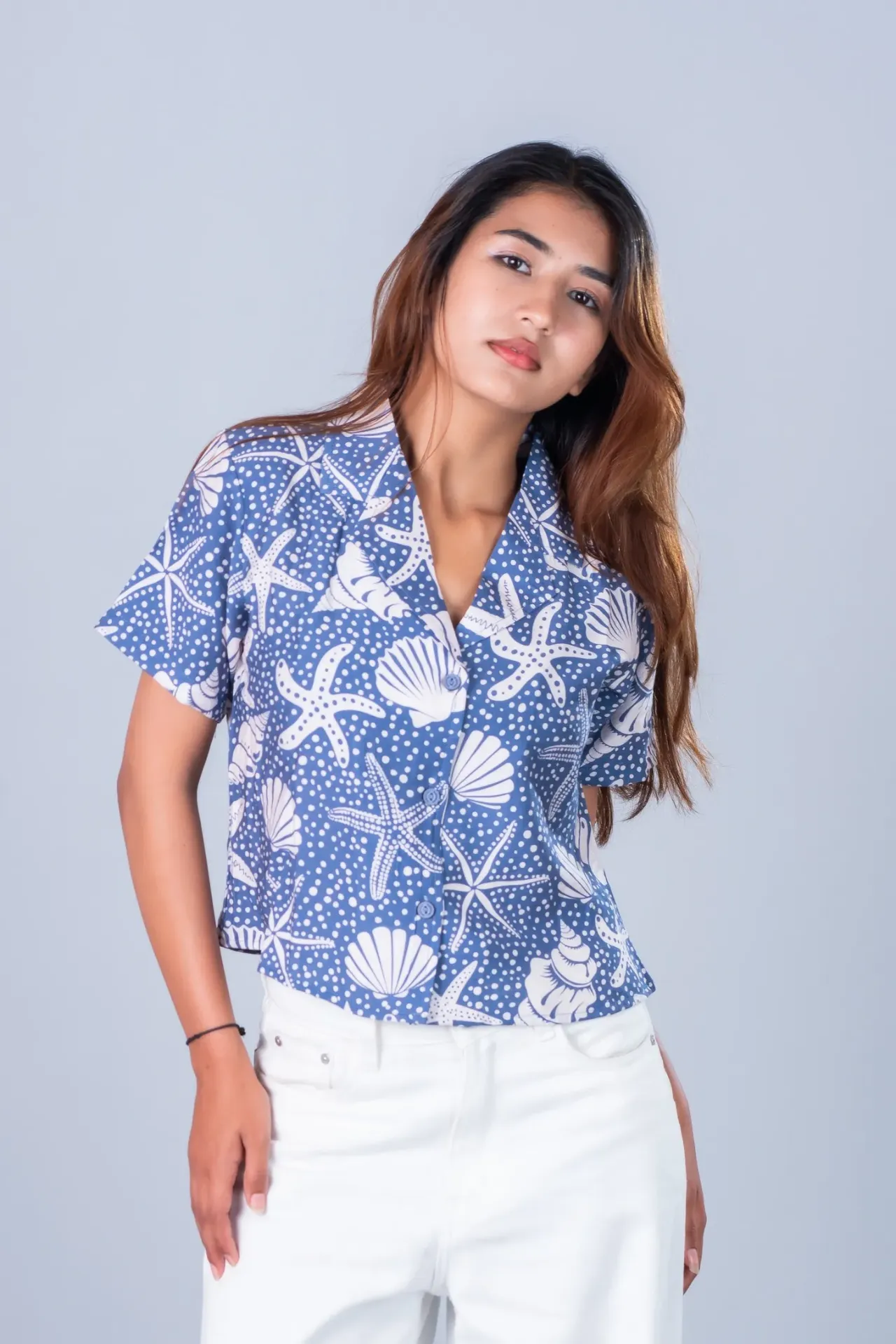 3.71026 HB SS26-202 STAR CROP SHIRT (BLUE, S)