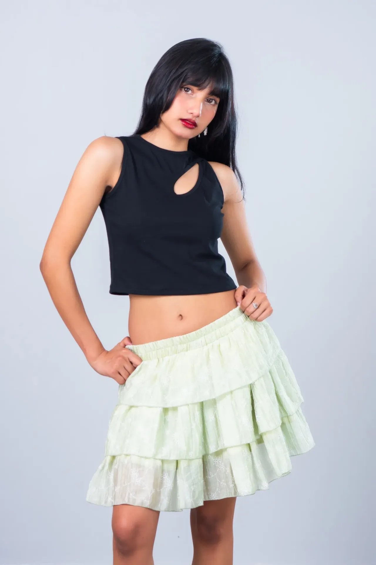 3.71940 HB SS26-160 LUNA TIER SKIRT (MINT GREEN, S)