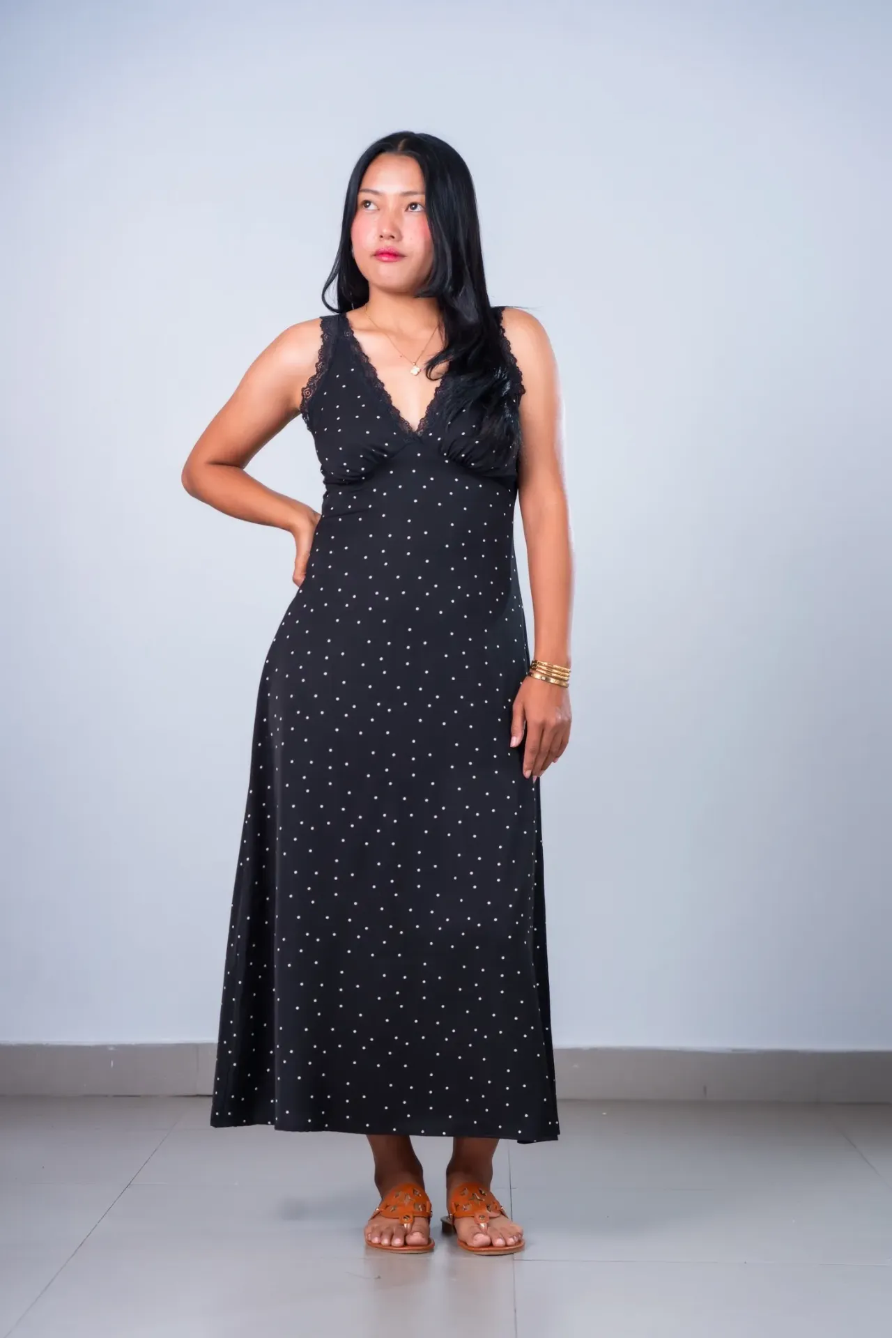 3.91524 HB SS26-181 POLKA DREAMY DRESS (BLACK, S)