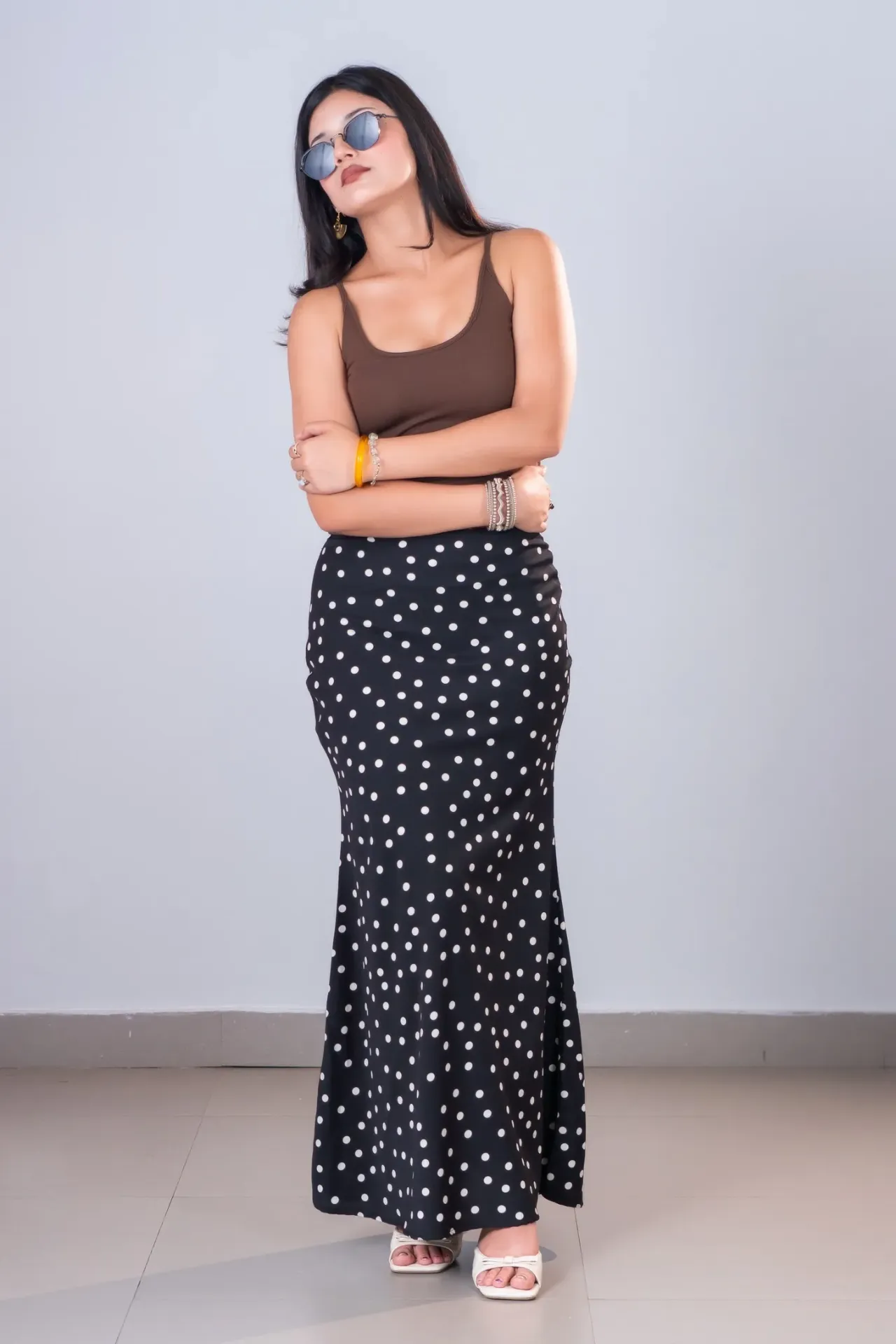 3.91951 HB SS26-183 POLKA MERMAID SKIRT (BLACK, S)
