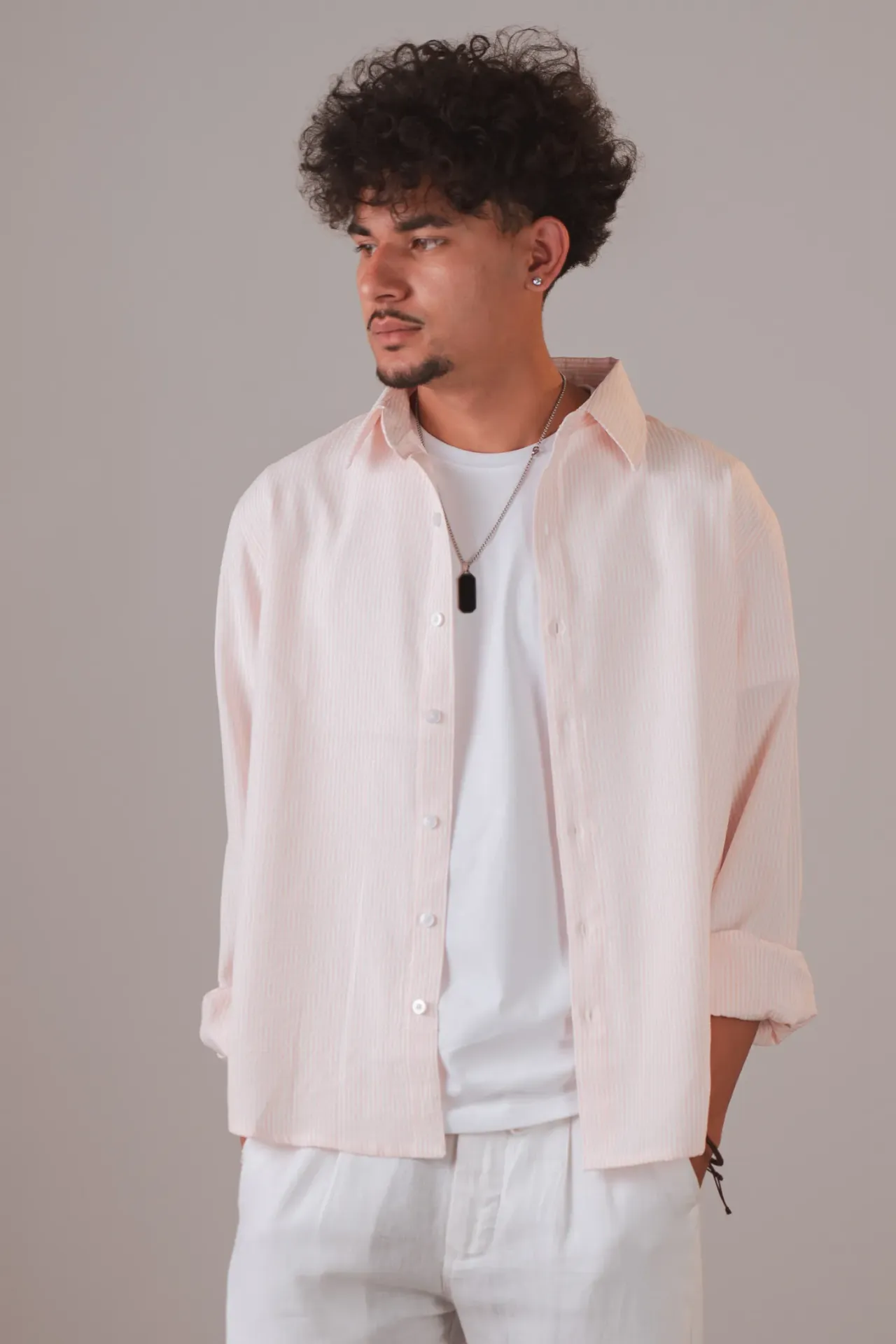 3.95749 HBM SS26-50 AXIS STRIPE SHIRT (PINK, S)