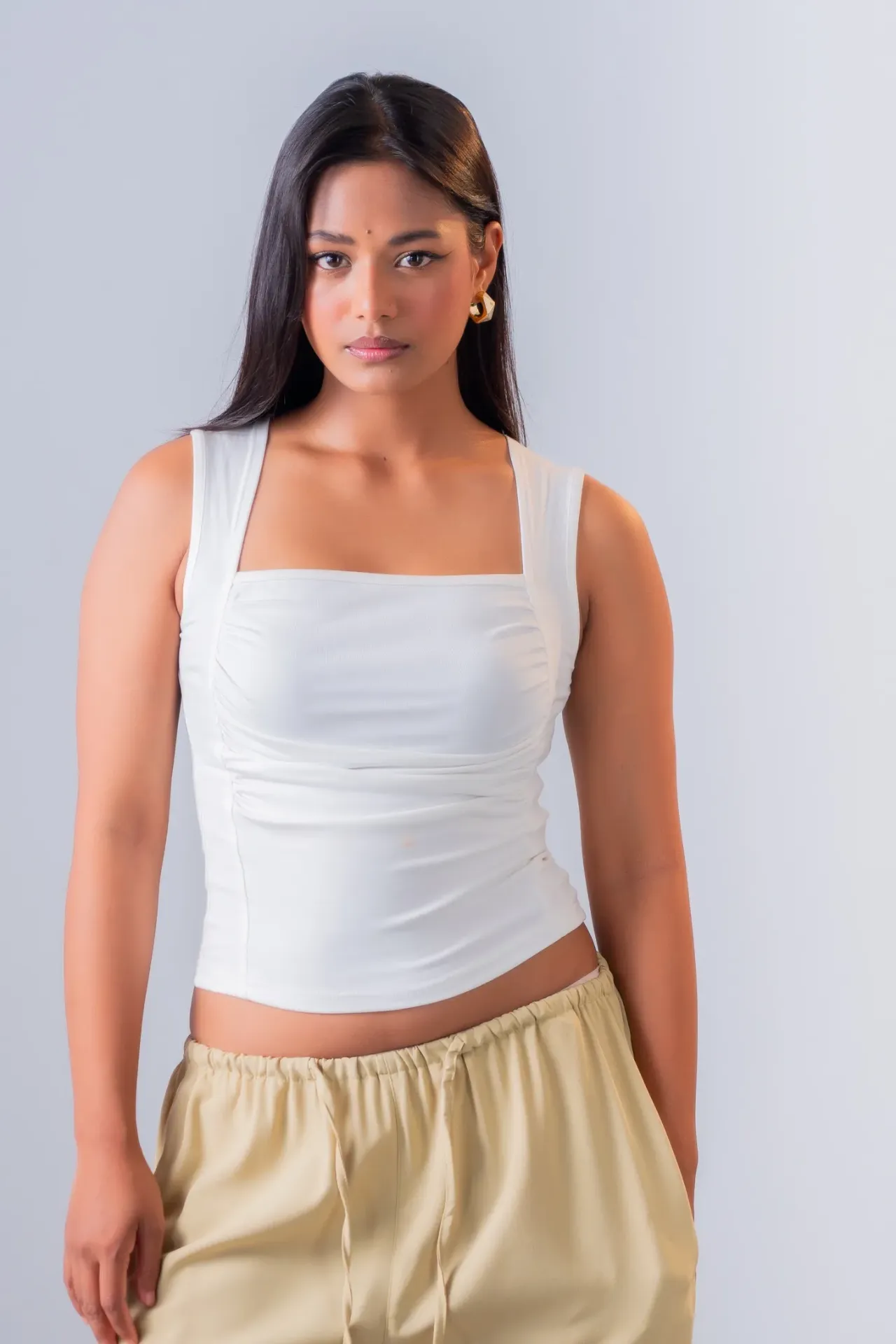 HB SS26-270 RUCHED SQUARE NECK TOP