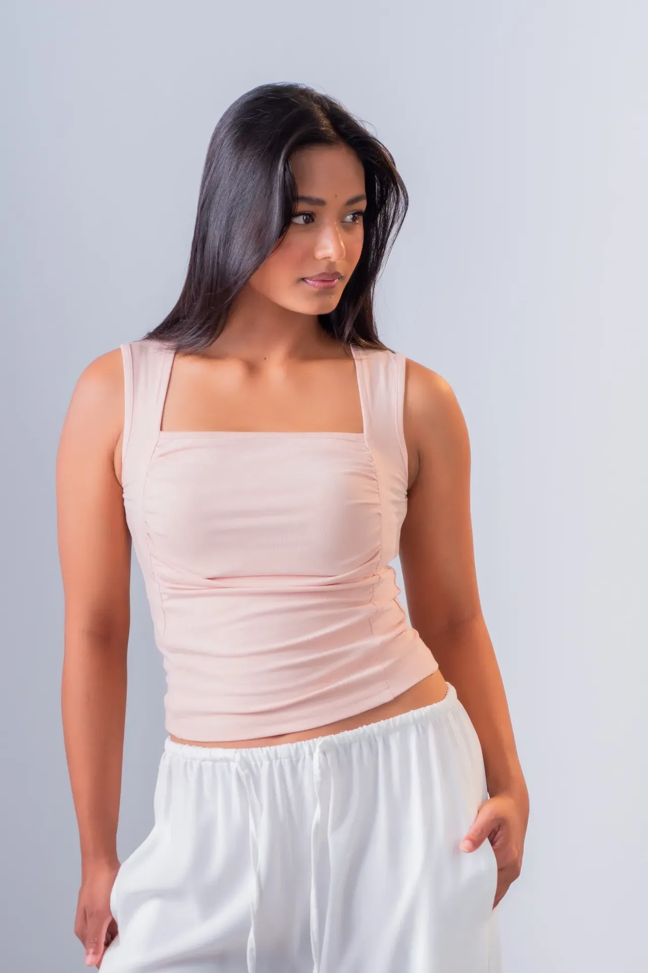 HB SS26-270 RUCHED SQUARE NECK TOP