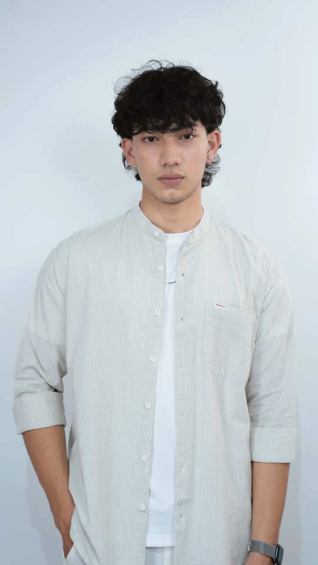 BMNL SS26-29 BAN COLLAR STRIPE SHIRT
