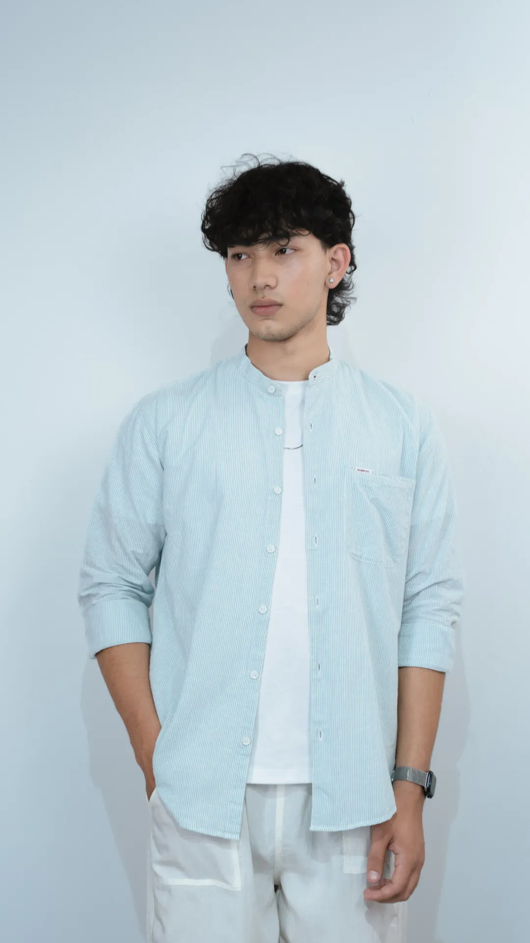 BMNL SS26-29 BAN COLLAR STRIPE SHIRT